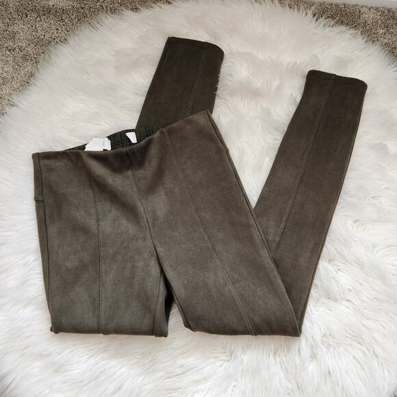 Anthropologie Size 26 Green Faux Suede Pull On Skinny Pants - Picture 2 of 14